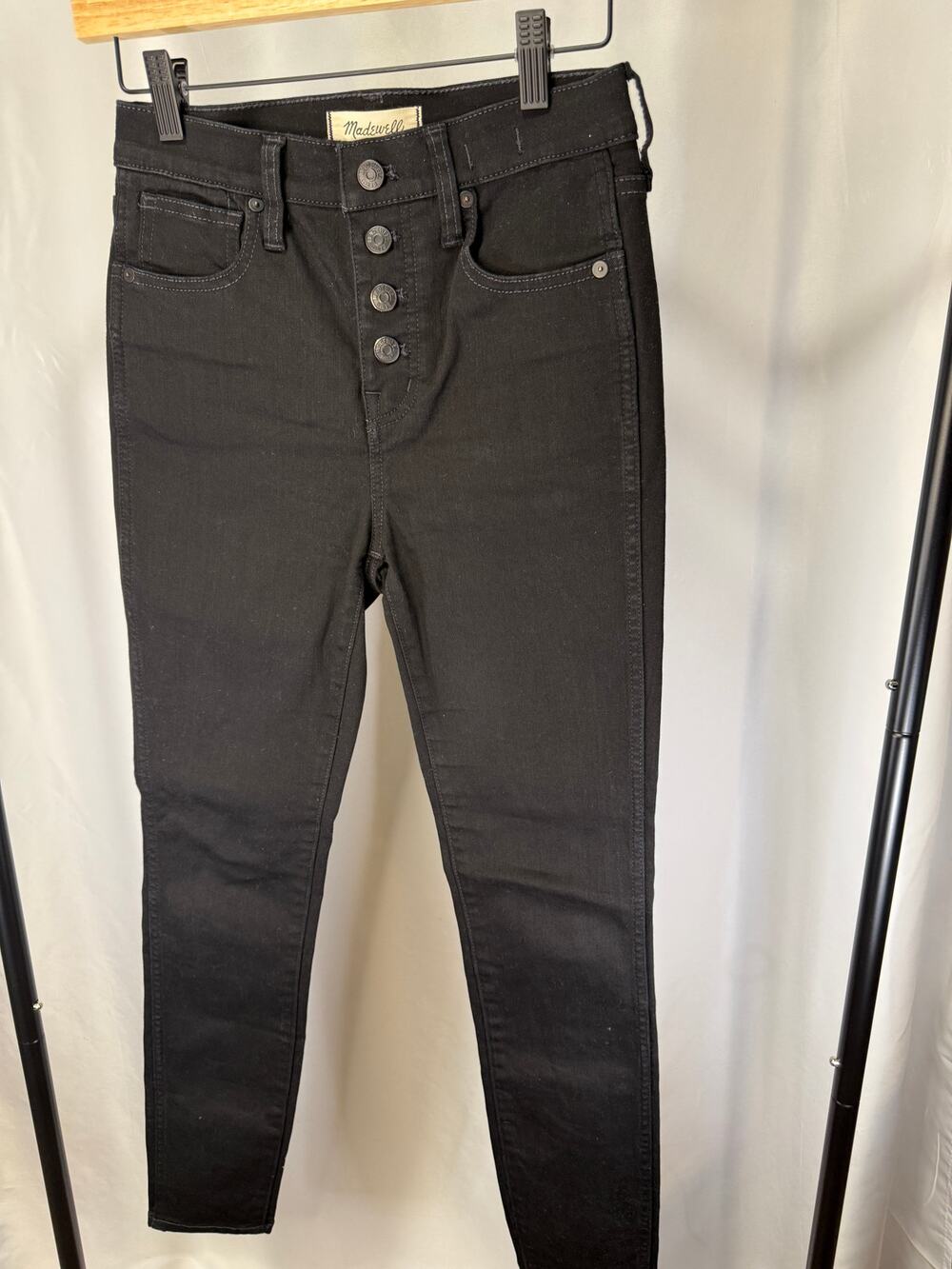 Madewell 10" High Rise Skinny Jeans Women 24 Black Button Fly Stretch Denim